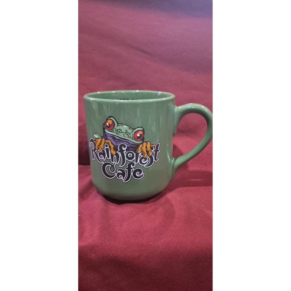 Rainforest Cafe CHA CHA Coffee Mug Green Frog 16 oz Vntage 1999 Universal Disney